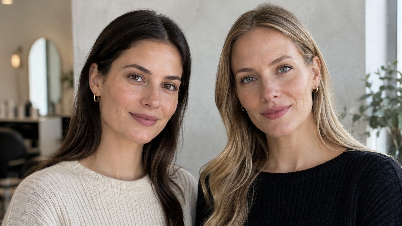 Two women with oval and longer facial outlines