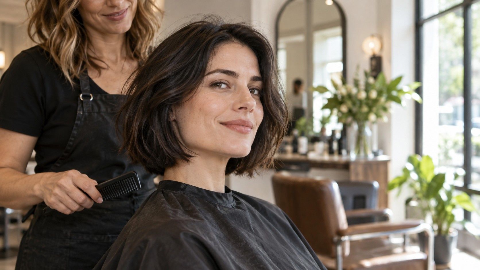 Woman with a defined jawline and a softly textured bob