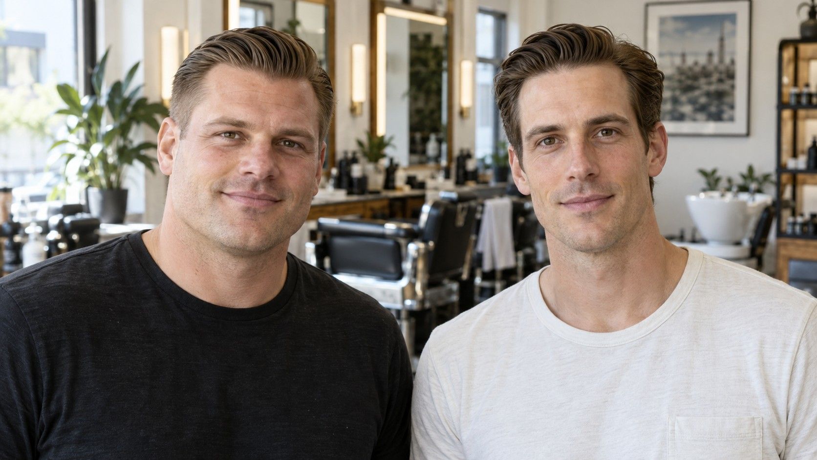 Two men with square and longer facial outlines